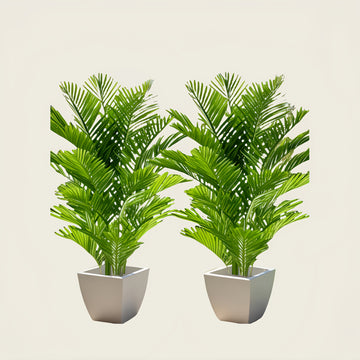 2 Piezas de Palmeras Artificiales Grandes Duraderas 89.99 cm - Plantas Falsas Tropicales con 48 Hojas Grandes, Adecuadas para el Hogar - Sin Mantenimiento Requerido - Perfectas para Todo Tipo de Ambientes, Interior y Exterior - Ideales para Escenas de Am