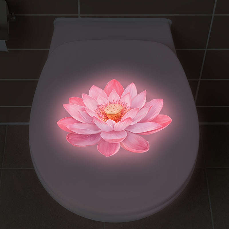 1 pieza Pegatina Luminosa para Inodoro de Baño, Luz Nocturna para Pared con Diseño de Loto - Pegatinas de PVC Rosa Suave, Adecuadas para el Baño y la Asiento del Inodoro, Pegatinas Decorativas para el Hogar