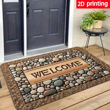 Tapete de bienvenida de piedra – Antideslizante, lavable, para entrada, decoración rústica de granja, material de poliéster duradero, ideal para uso en interiores/exteriores, tapete de bienvenida para interior | Estilo rústico de granja | Tapete lavable