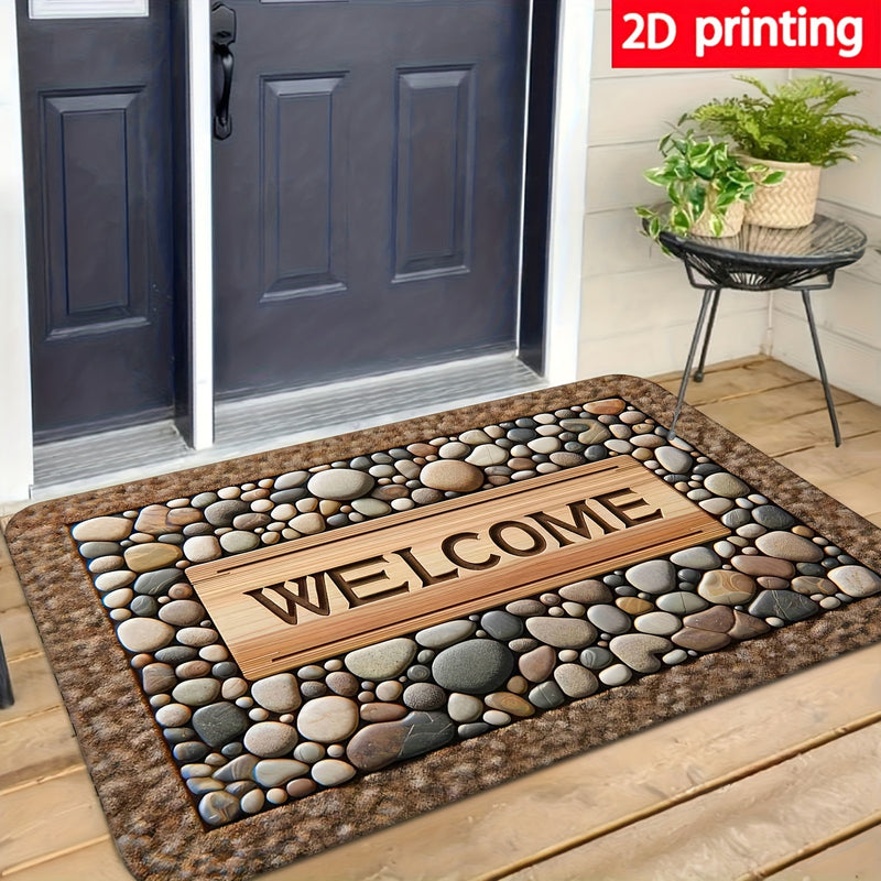 Tapete de bienvenida de piedra – Antideslizante, lavable, para entrada, decoración rústica de granja, material de poliéster duradero, ideal para uso en interiores/exteriores, tapete de bienvenida para interior | Estilo rústico de granja | Tapete lavable