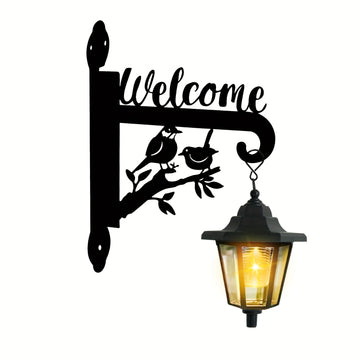 1 pieza de luz solar exterior hexagonal con silueta de pájaro y gancho de planta - Iluminación solar LED para porche, patio, terraza, garaje y paredes exteriores, ahorro de energía y fácil instalación, acabado metálico antiguo, acabado pulido, lámpara de