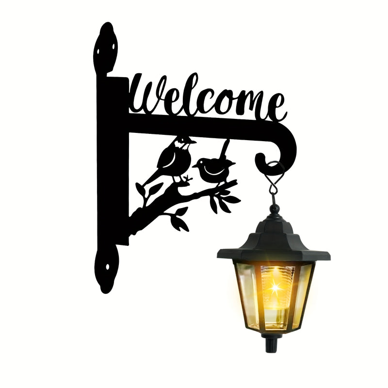 1 pieza de luz solar exterior hexagonal con silueta de pájaro y gancho de planta - Iluminación solar LED para porche, patio, terraza, garaje y paredes exteriores, ahorro de energía y fácil instalación, acabado metálico antiguo, acabado pulido, lámpara de
