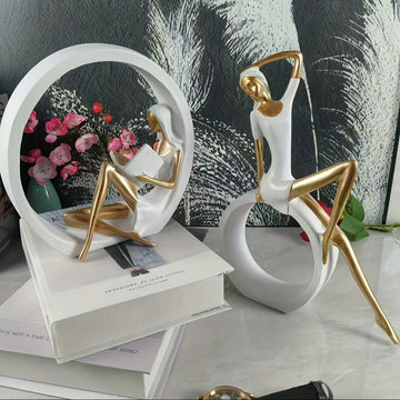 2 Piezas de Estatuilla de Resina Artística de Chica de Yoga - Escultura Creativa Nórdica, Figura de Bailarina Elegante - Perfecta para Decoración del Hogar y Regalo Ideal - Adorno de Mesa Artístico para Sala, TV o Gabinete