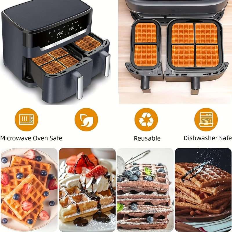 2 piezas de accesorios para freidora de aire con inserto de waffle, compatibles con Philips Airfryer Dual Basket 3000 Series 6L/3L, bandeja de waffle de silicona para Philips NA350, prensa de waffle belga, accesorio para freidora de aire.