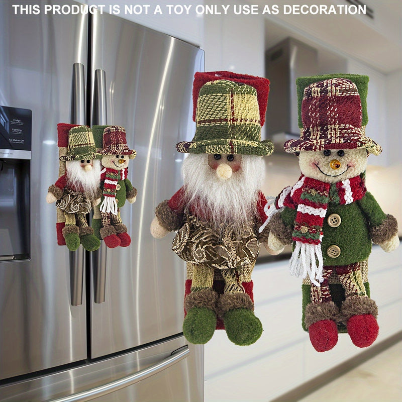 Funda para Manija de Nevera de Navidad - Diseño de Santa y Muñeco de Nieve, Protector de PVC para Electrodomésticos de Cocina, Decoración Festiva para el Hogar