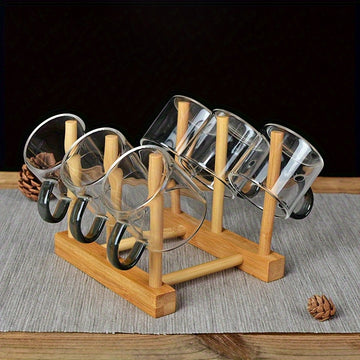 Organizador de tazas de bambú elegante - Estante de almacenamiento resistente al polvo para juegos de té y vajilla de vidrio