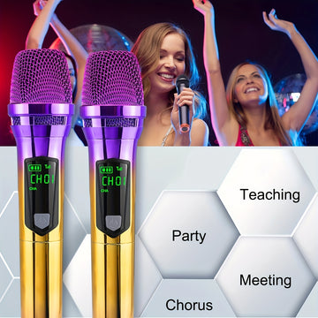 Micrófono inalámbrico colorido, sistema de micrófono con micrófono recargable y receptor, adecuado para karaoke, canto, fiestas, bodas, DJ, discursos