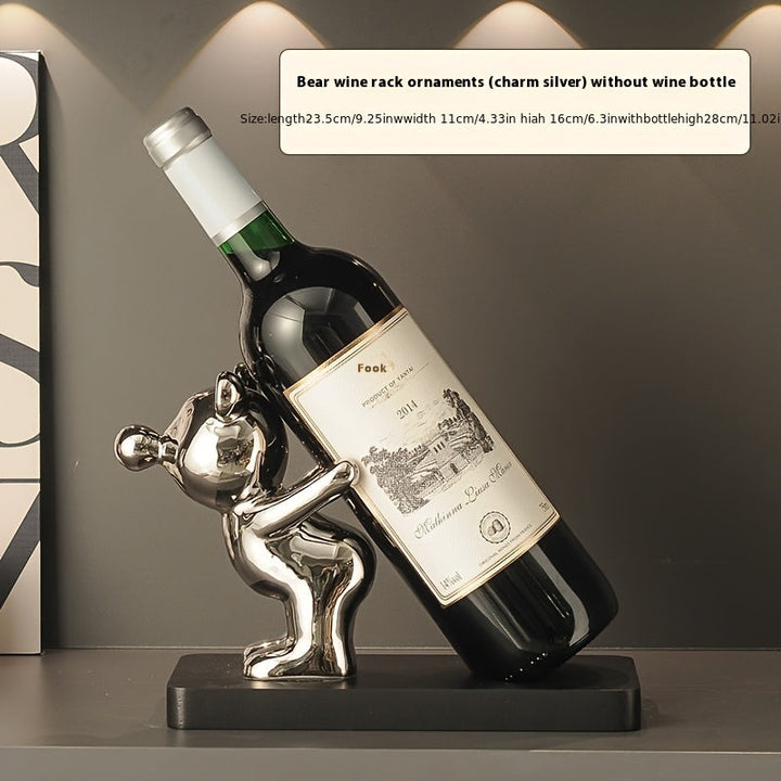Adorno de Estante para Vino de Metal Creativo y de Alta Gama con Oso Violento, Acabado Pulido, Diseño de Fila Expositiva, Armario de Vinos para Sala de Estar, Mesa de Entrada del Hogar, Arreglo de Mueble de Televisión