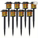 Conjunto de 6 Luces Solares para Caminos con Llama LED - Decoración Exterior para Jardín y Césped, Resplandor Amarillo Cálido, Vida Útil de la Batería de 10 Horas, con Acentos de Cristal, Ideal para Navidad, Patios y Paisajismo, Luces Solares para Jardín