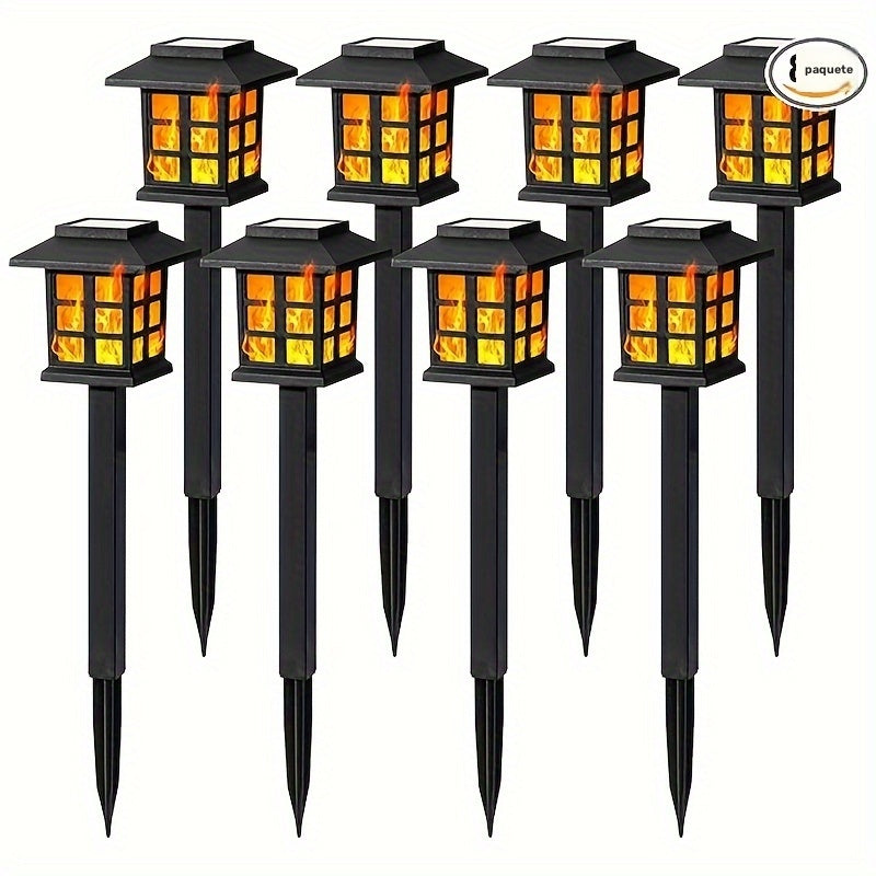 Conjunto de 6 Luces Solares para Caminos con Llama LED - Decoración Exterior para Jardín y Césped, Resplandor Amarillo Cálido, Vida Útil de la Batería de 10 Horas, con Acentos de Cristal, Ideal para Navidad, Patios y Paisajismo, Luces Solares para Jardín