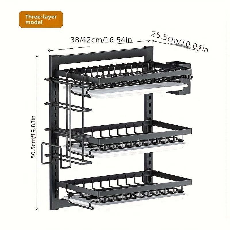 1 pieza, soporte de almacenamiento de cocina de pared de metal de alta resistencia sin perforación con jaula para palillos, soporte de tablero de cuchillos y ganchos - Ideal para almacenar cubiertos, condimentos, tazas y más, organizadores y almacenamien