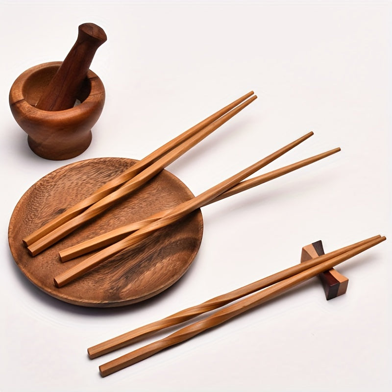 1/5 Pares De Palillos De Bambú Natural, Juego De 24cm/9.4in De Estilo Chino, Palillos Puntiagudos Carbonizados Para El Hogar, Cubiertos, Suministros De Cocina