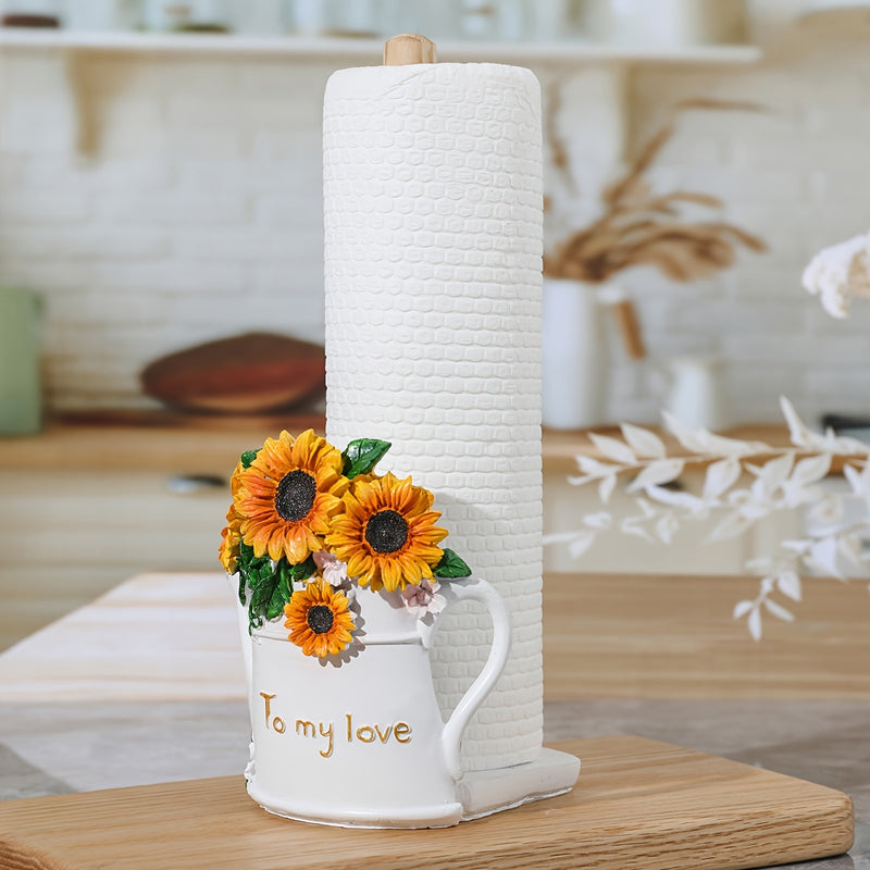 1pc Soporte de papel de cocina de resina floral de girasol, soporte decorativo para rollo de cocina, no necesita electricidad, para fiestas, hogar y oficina.