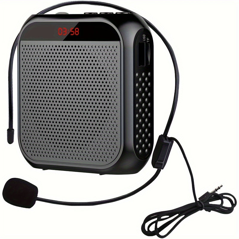 HOTU 1 micrófono portátil con amplificador de voz de alta definición, auricular con cable recargable por USB, sonido cristalino, manos libres para profesores, reuniones y guías turísticos, negro, micrófono portátil