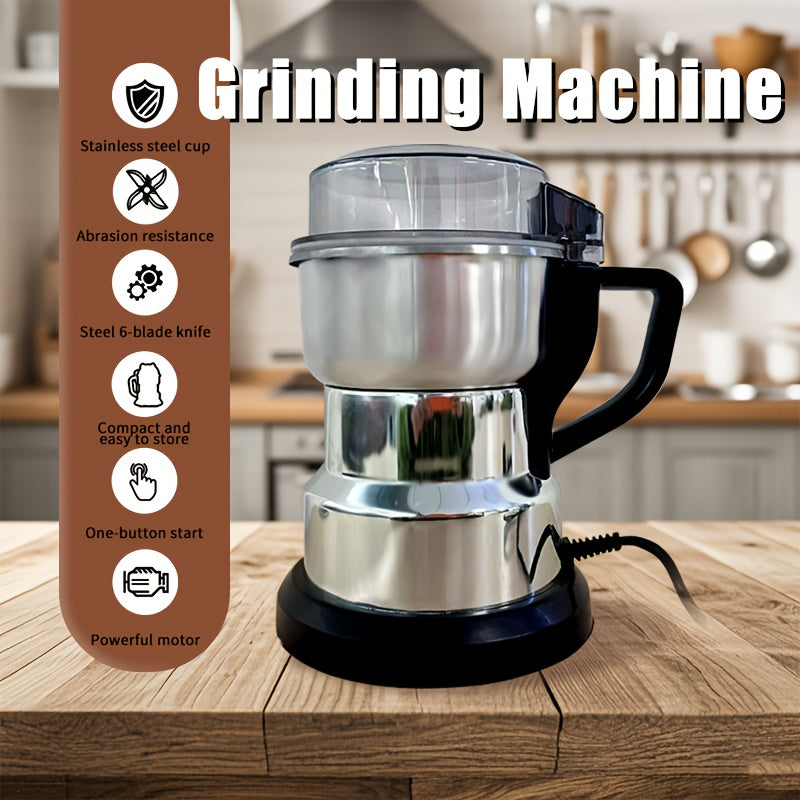 Molino de granos de acero inoxidable eléctrico, ultrafino para hogar y cocina, para granos enteros y artículos secos, tamaño pequeño con función de arranque de un solo botón, potente con enchufe de 110V de EE. UU., no requiere batería, forma irregular, e