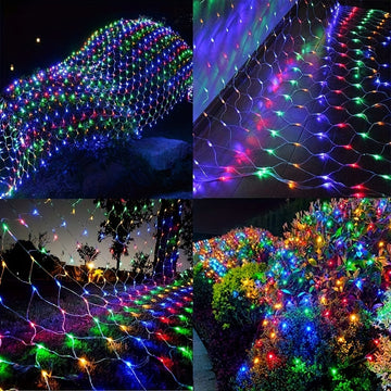 1 unidad de luces de red solares - 192 LED, 298.7 cm x 201.17 cm, 8 modos de luces LED intermitentes para uso en interiores/exteriores - Perfectas para árboles, paisajismo, jardín, techo, balcón, decoración de pared - Ideales para bodas, cumpleaños, Navi