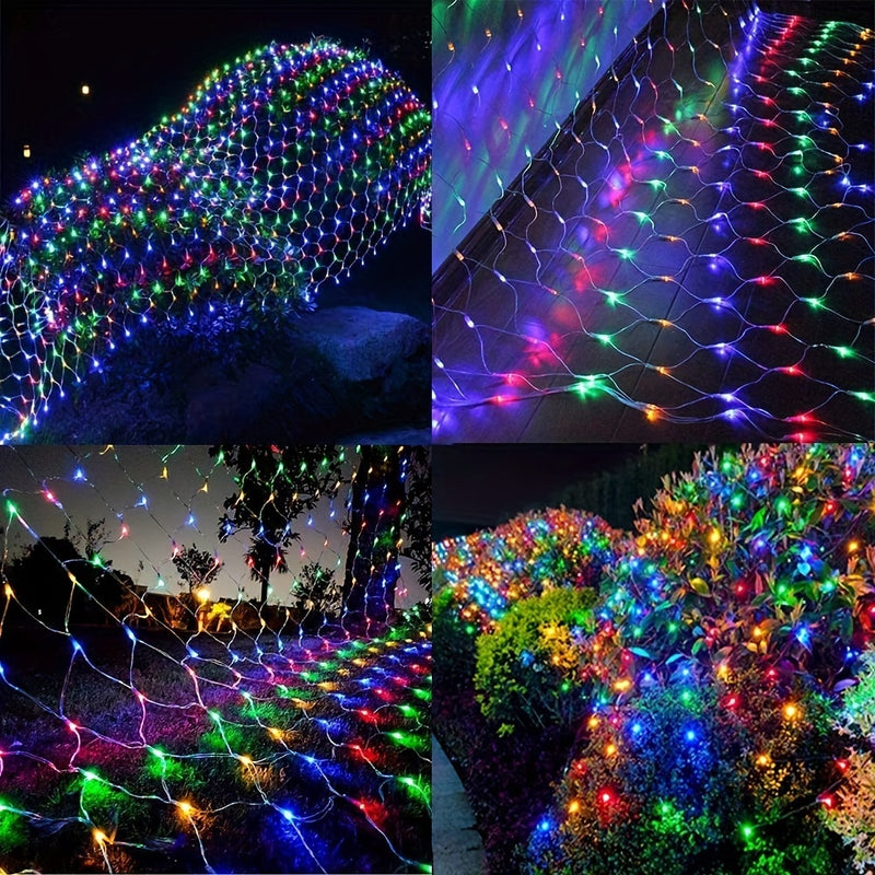 1 unidad de luces de red solares - 192 LED, 298.7 cm x 201.17 cm, 8 modos de luces LED intermitentes para uso en interiores/exteriores - Perfectas para árboles, paisajismo, jardín, techo, balcón, decoración de pared - Ideales para bodas, cumpleaños, Navi