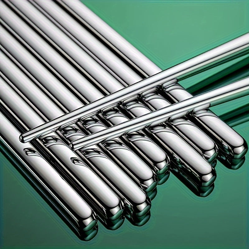 Palillos Elegantes de Acero Inoxidable 304 - Ligeros, Duraderos y con Agarre Antideslizante - Fáciles de Limpiar, Perfectos para Fideos, Sushi y Más - Ideales para Uso en Casa, Restaurante, Hotel