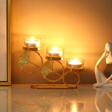 1 Portavelas, Diseño De Hoja De Ginkgo De Hierro, Candelabro De Múltiples Cabezas, Para Centro De Mesa, Accesorios Para Fotos De Cena A La Luz De Las Velas, Decoración De Ambiente De Citas De Aniversario De Boda, Decoración De Ambiente De Mesa, Sala De E