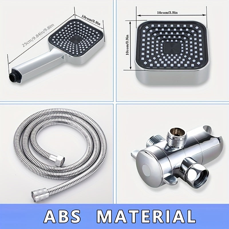 Combo de Cabezal de Ducha Cuadrado de Alto Flujo con Pulverizador de Mano - Montado en la Pared, Acabado Pulido, Configuración de Lluvia - Kit Completo de Mejora de Baño