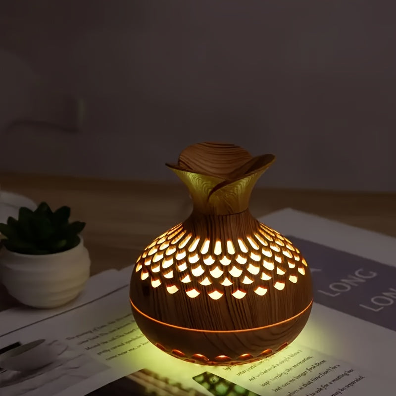 Lámpara de Aromaterapia y Humidificador de Elegante Grano de Madera - Alimentado por USB, Mejora la Calidad del Aire y el Confort, Perfecto para Cualquier Habitación