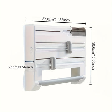 Organizador de cocina de pared 6 en 1 - Dispensador de papel de aluminio multifuncional con soporte de papel, almacenamiento de encimera que ahorra espacio para toallas de papel, servilletas y más, instalación fácil, diseño duradero