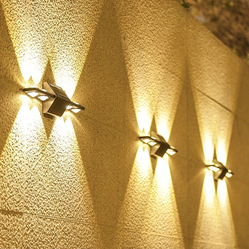 Lámpara de pared LED con energía solar y base desmontable - Iluminación exterior para jardín, terraza y patio, clasificada IP44, batería de níquel, montaje semi-inclinado, diseño de plástico negro, luz de decoración para jardín | Diseño de lámpara de par