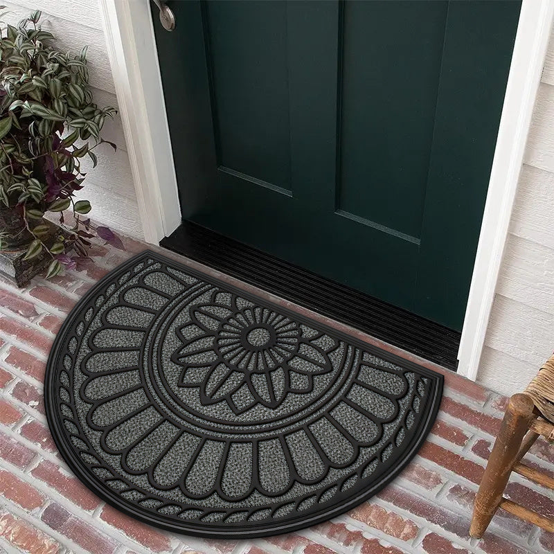 1 pieza de alfombrilla de baño con estampado floral elegante - Alfombrilla de bienvenida interior/exterior absorbente y antideslizante, fácil de limpiar, alfombrilla semicircular para baño, cocina y entrada, diseño negro y blanco, alfombrilla de piso par