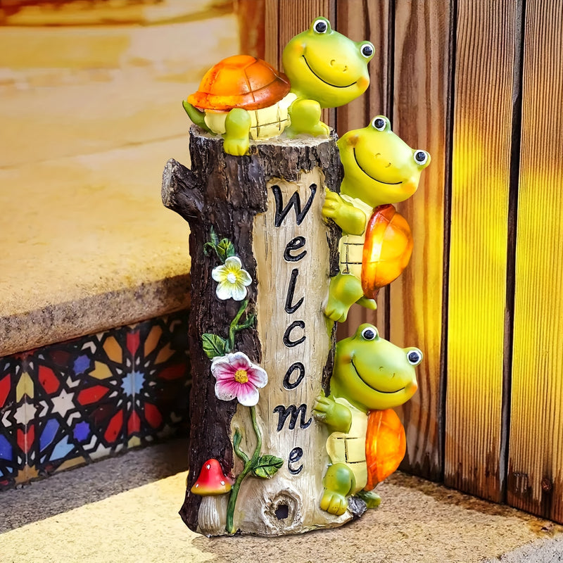 Estatuas solares para jardín, lindas tortugas con cara de rana y luces solares - Decoración divertida para jardines, patios y exteriores