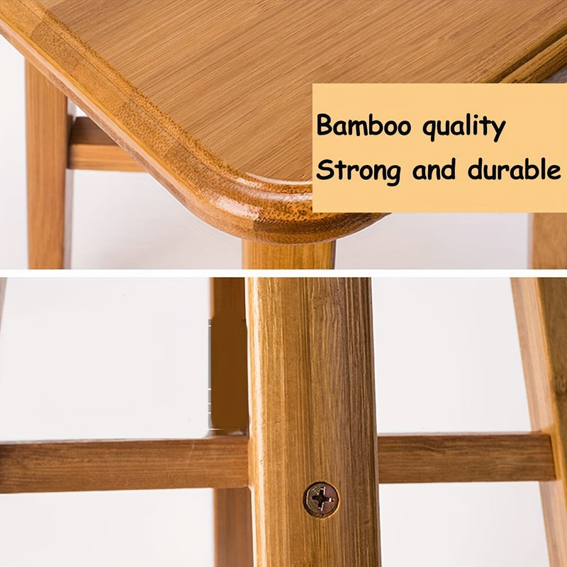 1pc Taburete de bambú rústico - Sin brazos, acabado barnizado, taburete de madera resistente para baño, limpieza fácil, no requiere ensamblaje