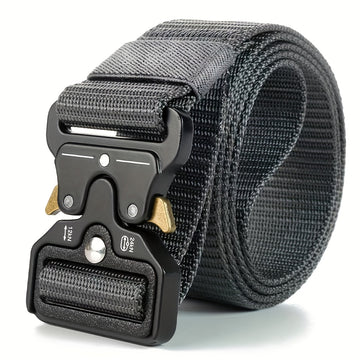 Cinturón táctico para hombre de nailon negro con hebilla automática - Material de lona resistente, ideal para actividades al aire libre y deportes, regalo perfecto para entusiastas del deporte, cinturón deportivo|Estilo táctico|Cinturón con hebilla autom
