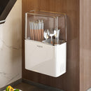 Organizador de cubiertos Joybos para montar en la pared - Soporte de cubiertos de plástico con cubierta a prueba de polvo, ligero portacubiertos de cocina para encimera y almacenamiento en la pared, contenedor organizador multiusos para el hogar y el baño