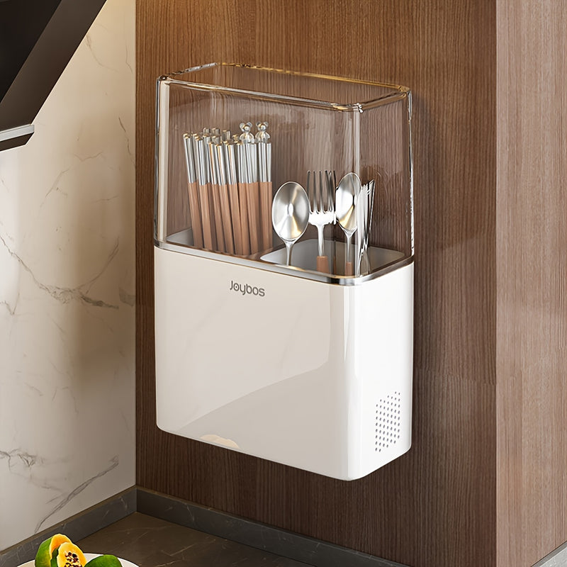 Organizador de cubiertos Joybos para montar en la pared - Soporte de cubiertos de plástico con cubierta a prueba de polvo, ligero portacubiertos de cocina para encimera y almacenamiento en la pared, contenedor organizador multiusos para el hogar y el baño