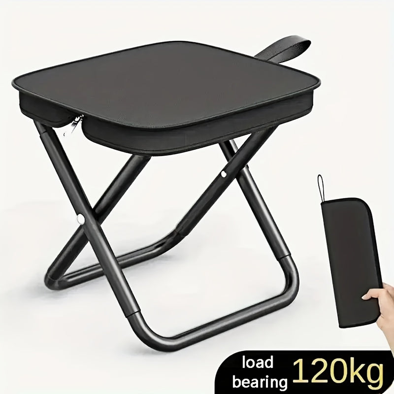 1 silla plegable portátil para adolescentes, estructura de aleación de hierro, taburete plegable para picnic al aire libre, asiento de viaje ligero, accesorio de pesca con bolsa de transporte