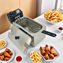 1 cesta de freír de acero inoxidable con mango de metal - Fácil de limpiar, plegable, resistente al calor, ideal para patatas fritas, alas de pollo | Herramienta de cocina comercial y doméstica, estructura de malla | Herramienta de cocina duradera, herra