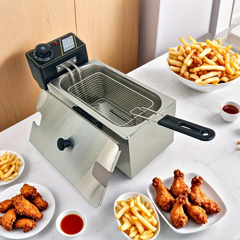 1 cesta de freír de acero inoxidable con mango de metal - Fácil de limpiar, plegable, resistente al calor, ideal para patatas fritas, alas de pollo | Herramienta de cocina comercial y doméstica, estructura de malla | Herramienta de cocina duradera, herra