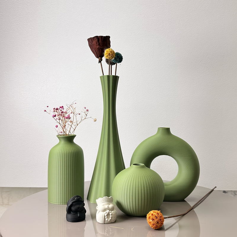 4 piezas de jarrones artísticos de color verde oliva - Jarrones de flores modernos y bohemios de plástico para el hogar, oficina y decoración de entrada - Jarrones redondos en tonos de verde y blanco, decoración del hogar