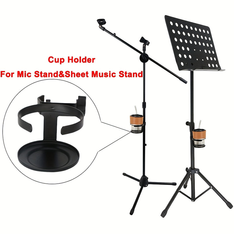 Soporte para micrófono ABS negro con porta vasos, abrazadera individual para bebidas, compatible con atriles de partituras y soportes de guitarra