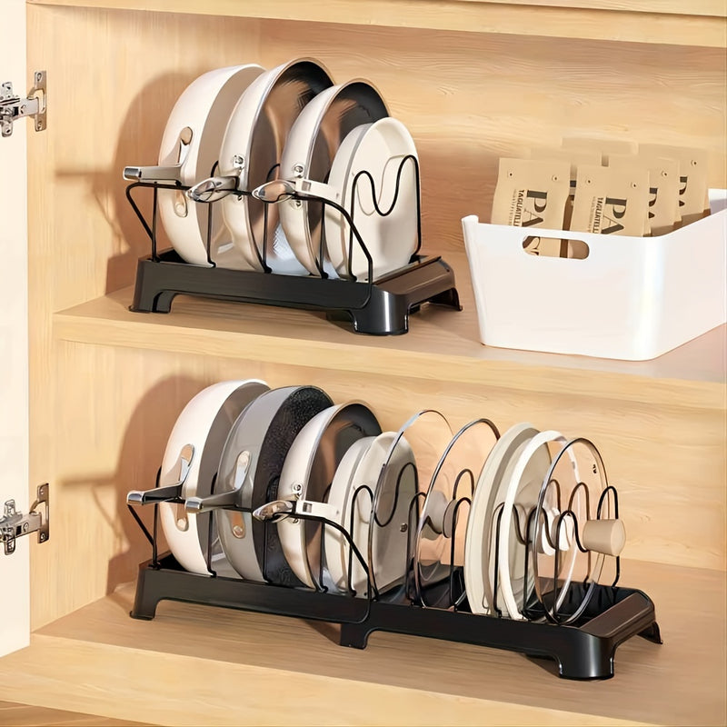 Organizador Expandible de Ollas y Sartenes, Organizador de Ollas y Sartenes Expandible Multifuncional de 12 pzas para Gabinete con Compartimentos Ajustables, Tapa y Almacenamiento de Utensilios de Cocina