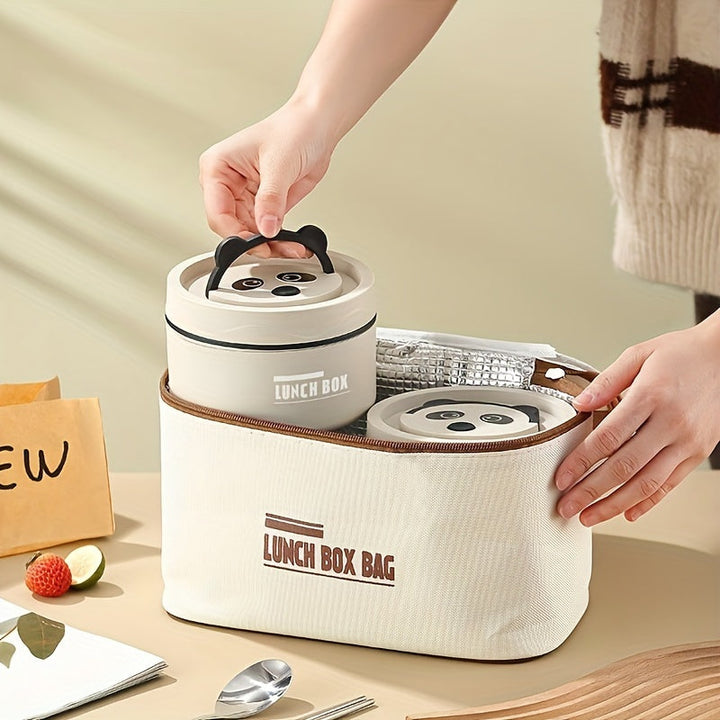 Conjunto de almuerzo de acero inoxidable 5 en 1 de LDQ con cajas de bento seguras para microondas y bolsa de transporte - Diseño lindo de panda, aislado y hermético, perfecto para la escuela, el trabajo y los viajes, caja de almuerzo, regreso a la escuela