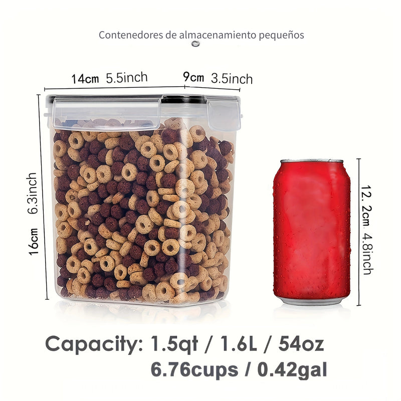 Juego de 6 contenedores de almacenamiento de alimentos herméticos, plástico libre de BPA, 54oz/1.5qt/1.6L, organizadores de cocina multifuncionales para azúcar, harina, pasta, maní, seguros para lavavajillas, incluye etiquetas y marcador
