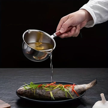 2 piezas de olla de salsa de acero inoxidable - Topper de cocina multifuncional para derretir mantequilla, chocolate y queso, con una olla pequeña para verter aceite, hervir aceite y aceite caliente