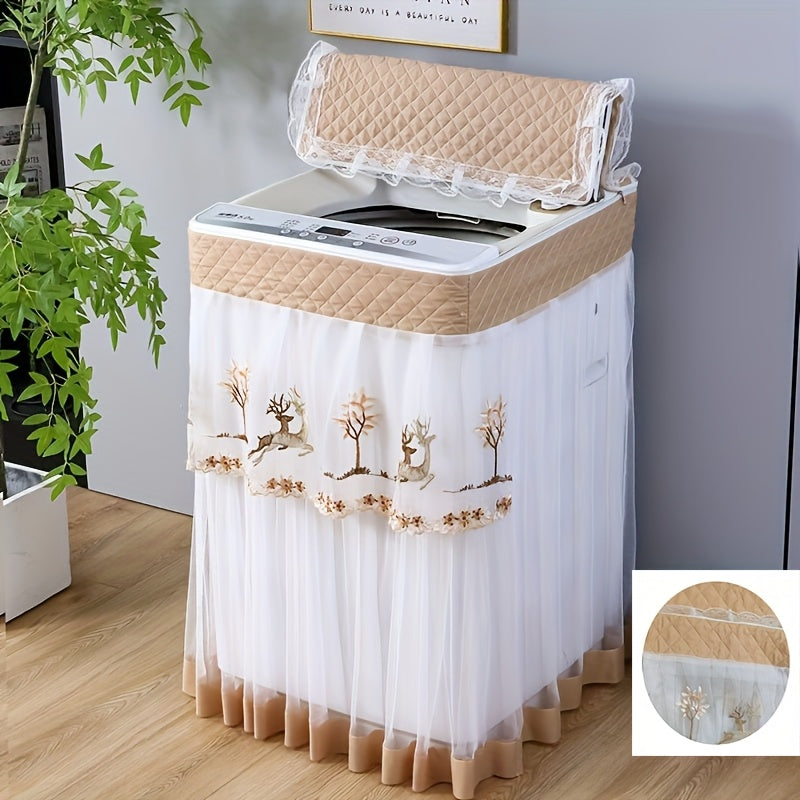 Funda elegante para lavadora blanca con diseño de ciervo dorado y ramas, a prueba de polvo y agua, protege de contaminantes, ideal para hogar y hotel, cubierta para electrodomésticos | Funda decorativa para lavadora | Diseño de superficie texturizada, ac