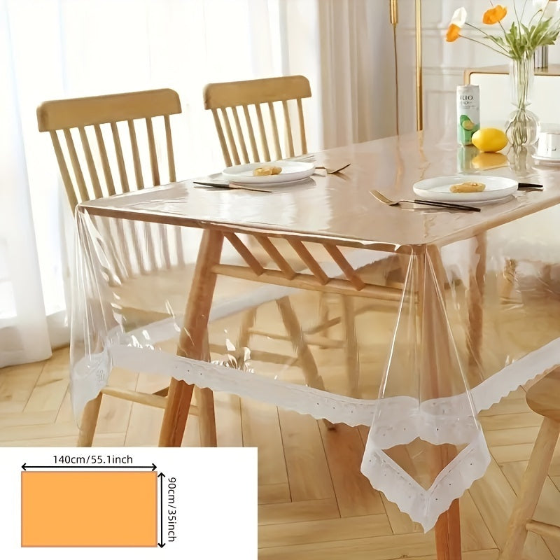 Manteles de mesa de PEVA desechables y transparentes, delgados, sin arrugas, fáciles de limpiar y perfectos para mesas de comedor, fiestas, acampadas, cenas al aire libre y decoración de cocina en casa.