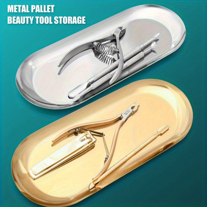 1 bandeja ovalada de acero inoxidable para herramientas de tatuaje y arte de uñas - Sin fragancia, no necesita energía, ideal para la organización de la mesa de trabajo en casa, almacenamiento de herramientas de belleza | Acabado metálico elegante | Cons