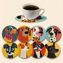 Juego de 8 Posavasos de Madera con Retratos de Perros, Alfombrillas Adhesivas Anticaídas para Animales Lindos, Adecuados para Comedor y Cocina, Accesorios para el Hogar, Regalo Ideal para Amantes de los Perros, Parejas y Familias en San Valentín
