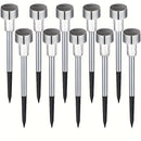 10/12 Paquete de luces solares para jardín al aire libre, luces LED de acero inoxidable para caminos, acento de cristal ABS, acabado pulido, foco solar de bajo consumo con batería de níquel de 40 mAh, montaje semi empotrado para patio, césped, pasarela,