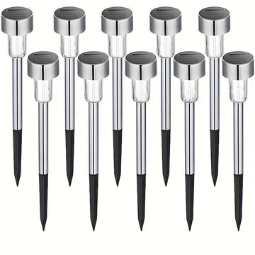 10/12 Paquete de luces solares para jardín al aire libre, luces LED de acero inoxidable para caminos, acento de cristal ABS, acabado pulido, foco solar de bajo consumo con batería de níquel de 40 mAh, montaje semi empotrado para patio, césped, pasarela,