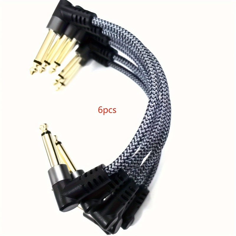 Conjunto de 6 cables de parche para guitarra de 6 pulgadas en ángulo recto - Cables de instrumento macho a macho de 1/4" TS, Conector de alta calidad Cat 5e para pedales, Conectores flexibles de forma redonda