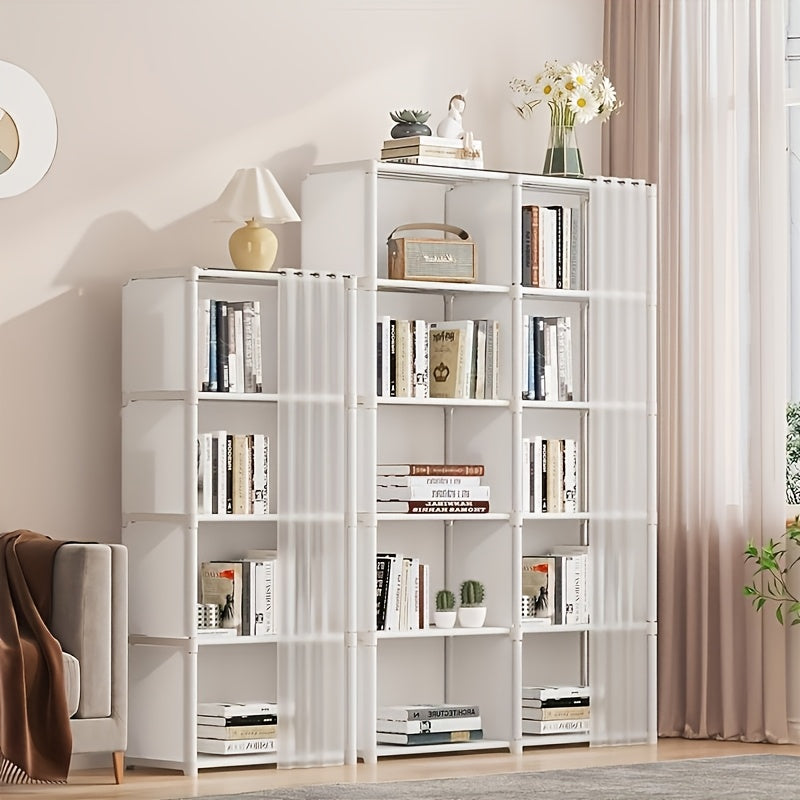 1pc Estantería de propósito múltiple de lujo, organizador de almacenamiento de doble columna autosoportante, construcción de metal y plástico, no requiere ensamblaje, estante de exhibición versátil para artículos de oficina y ocio en el hogar